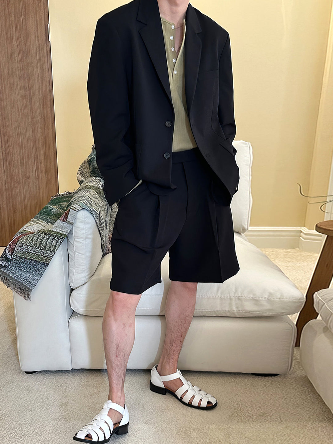 Casual Black Blazer & Shorts Suit