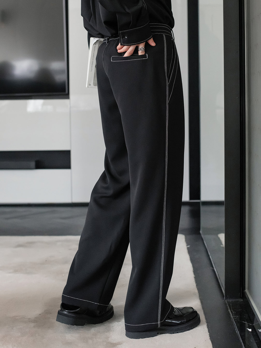 Wide-Leg Casual Drape Pants