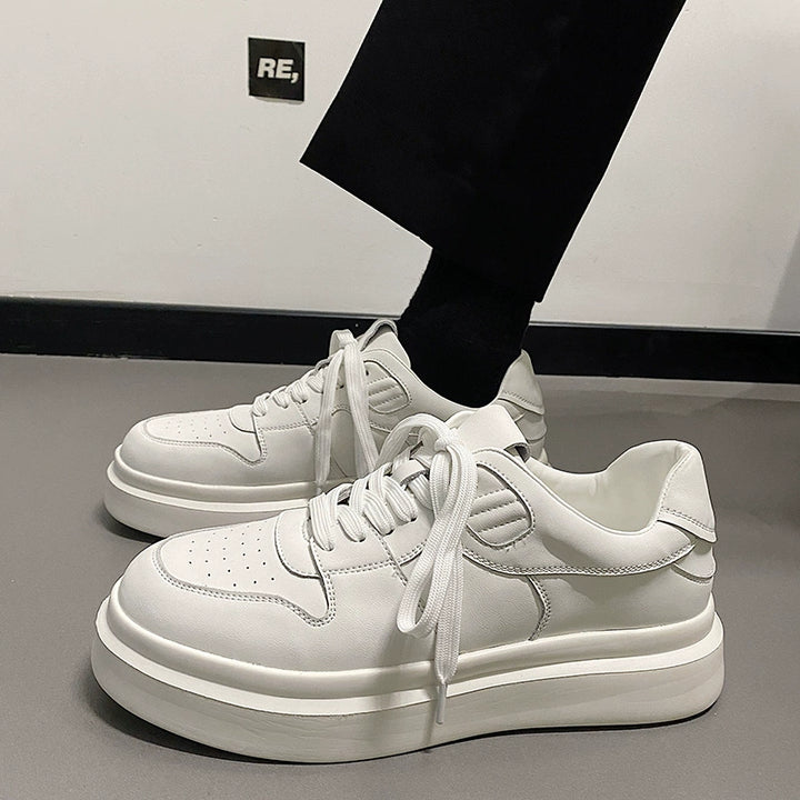 White Height-Enhancing Thick-Soled Sneakers