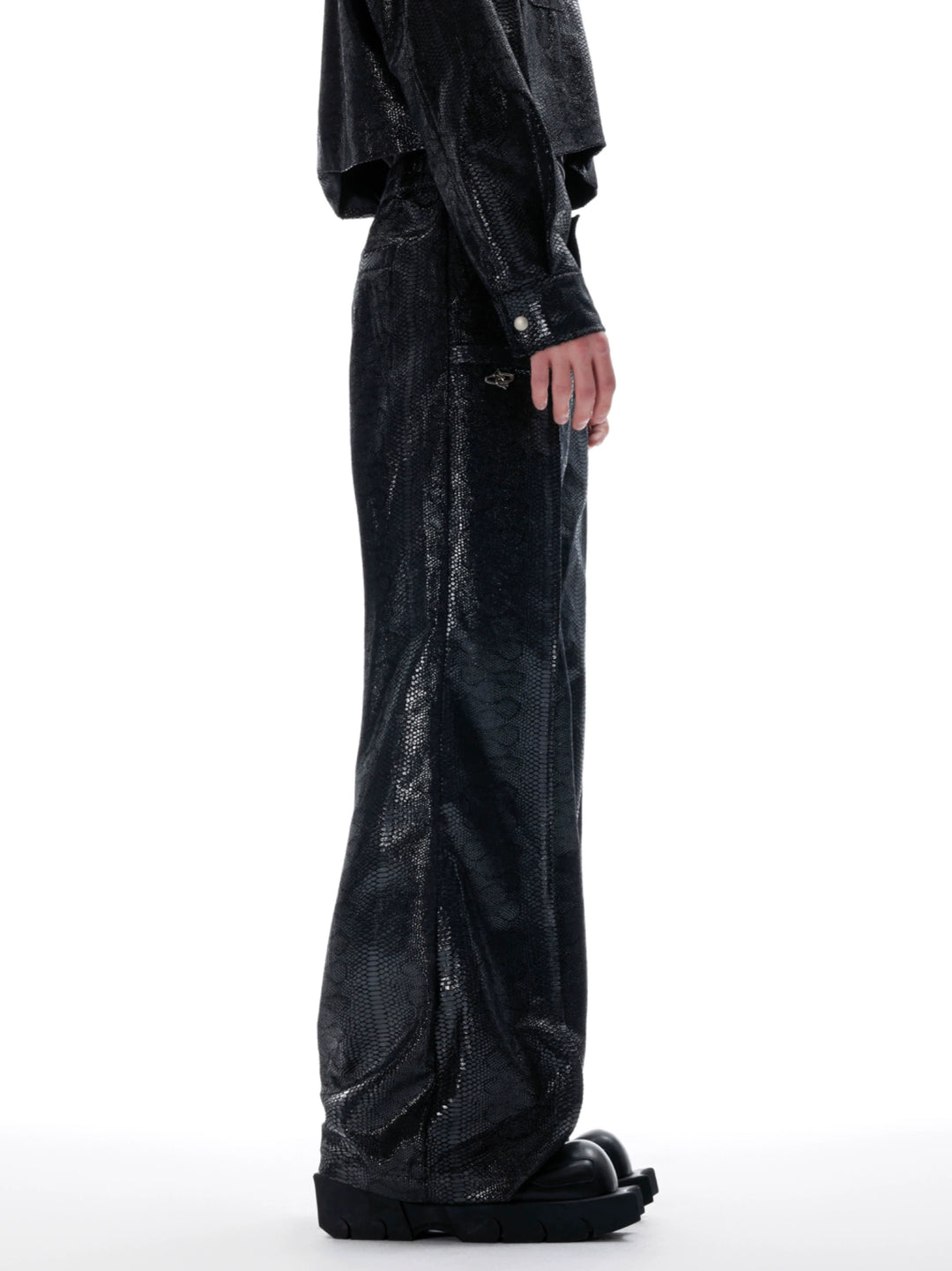 Black Metallic Wide Leg Pants