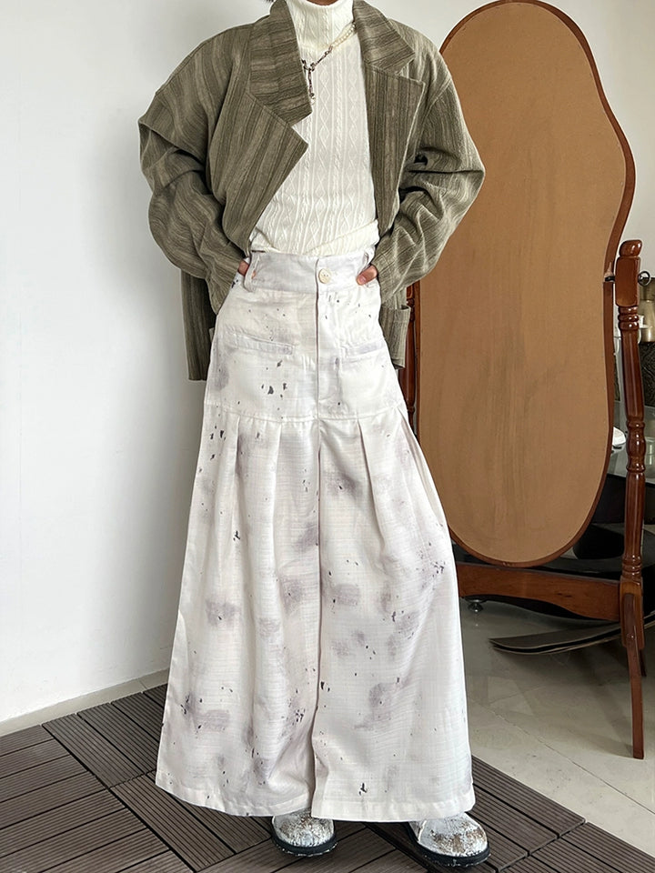 Ink Smudge Wide-Leg Casual Pants