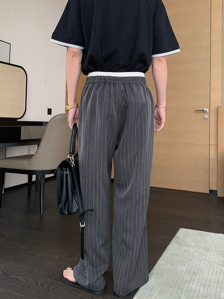 Casual Striped Elastic Waist Wide-Leg Pants