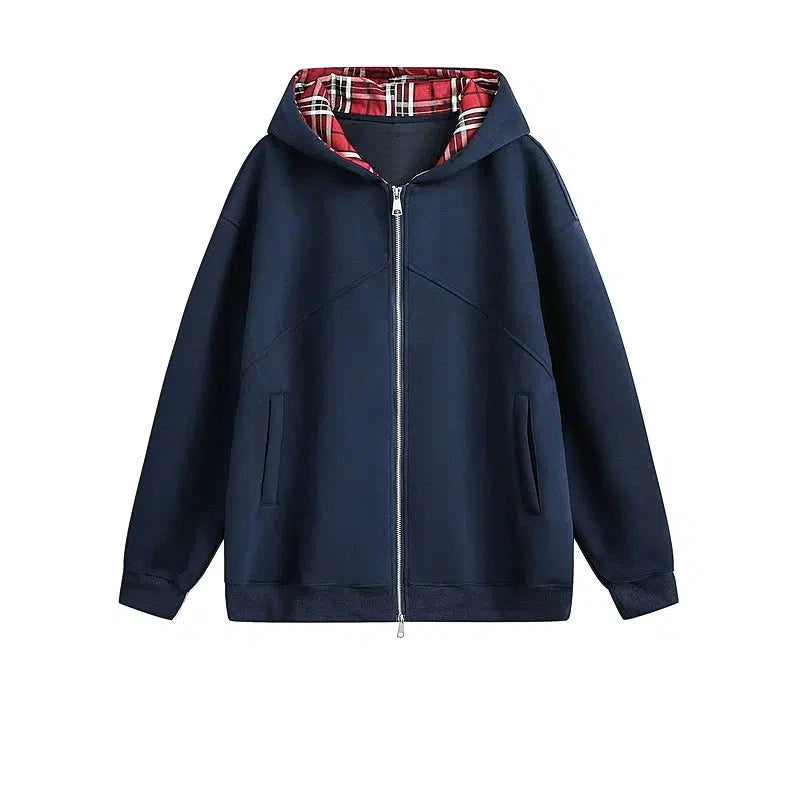 Plaid Hooded Sweatshirt Jacket