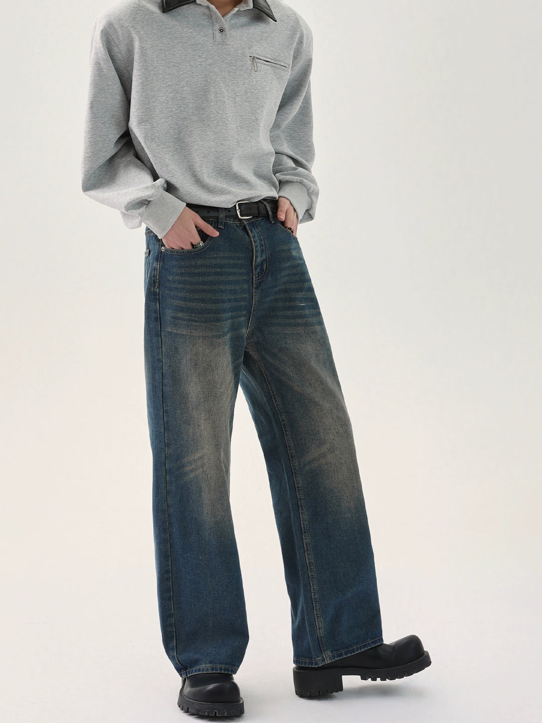 Loose Wide-Leg Distressed Jeans