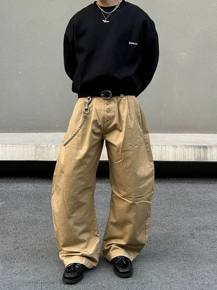 Baggy Wide-Leg Buttoned Pants