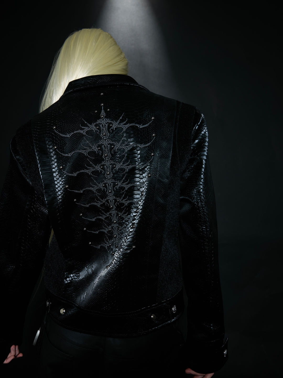 Snake Spine Rivet Leather Jacket