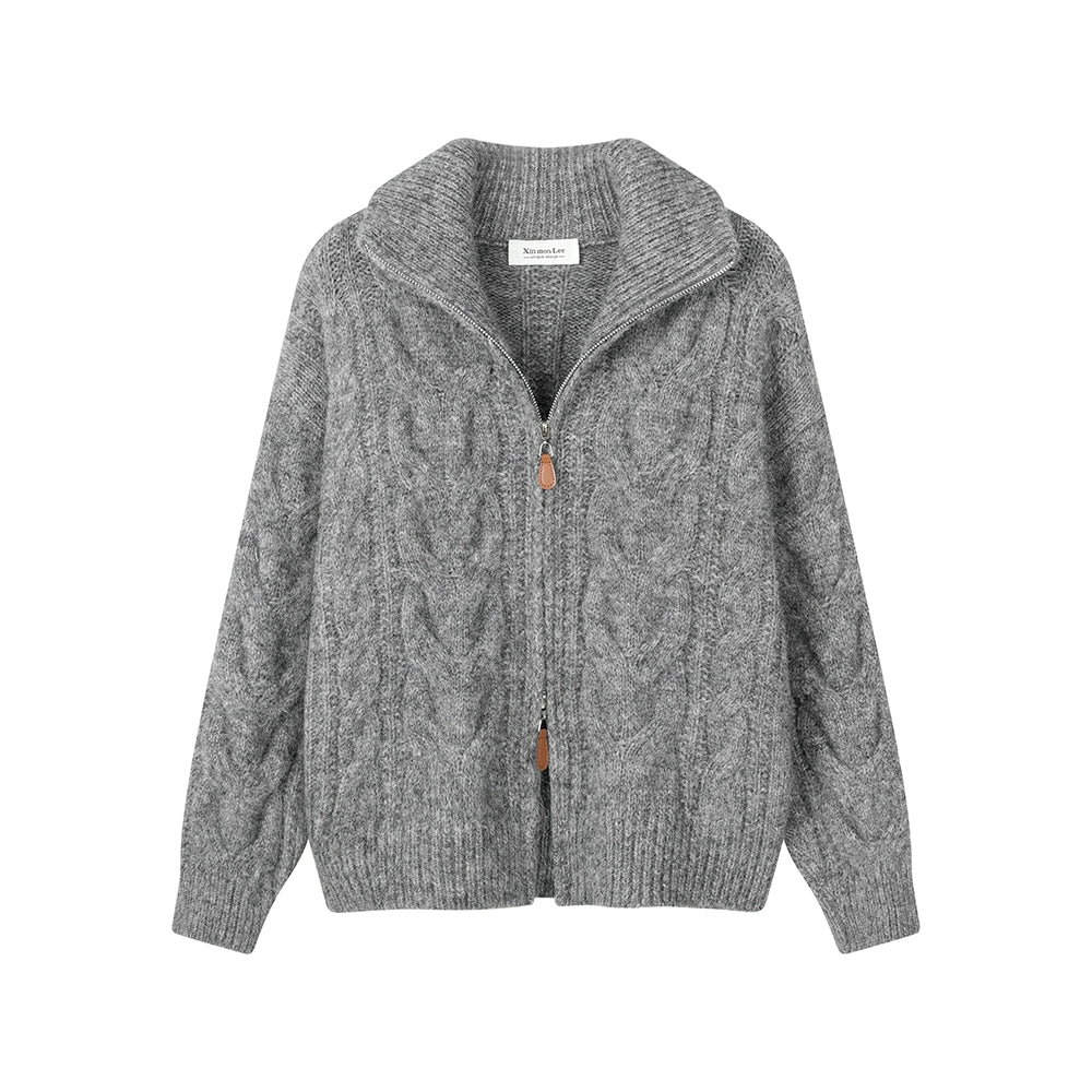 Knit Lapel Zip-Up Sweater Jacket