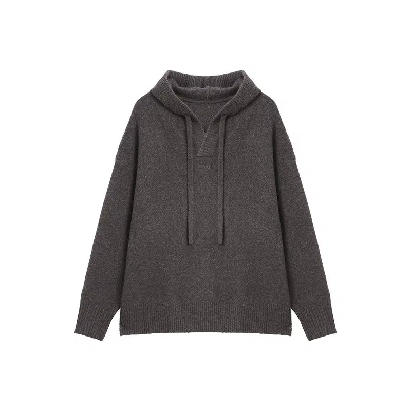 Drawstring Hooded Wool Knit Sweater