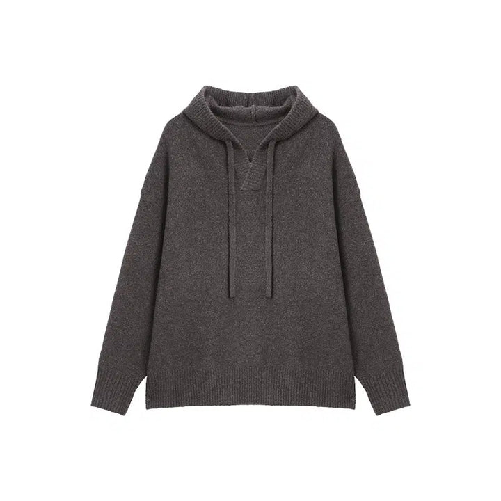 Drawstring Hooded Wool Knit Sweater