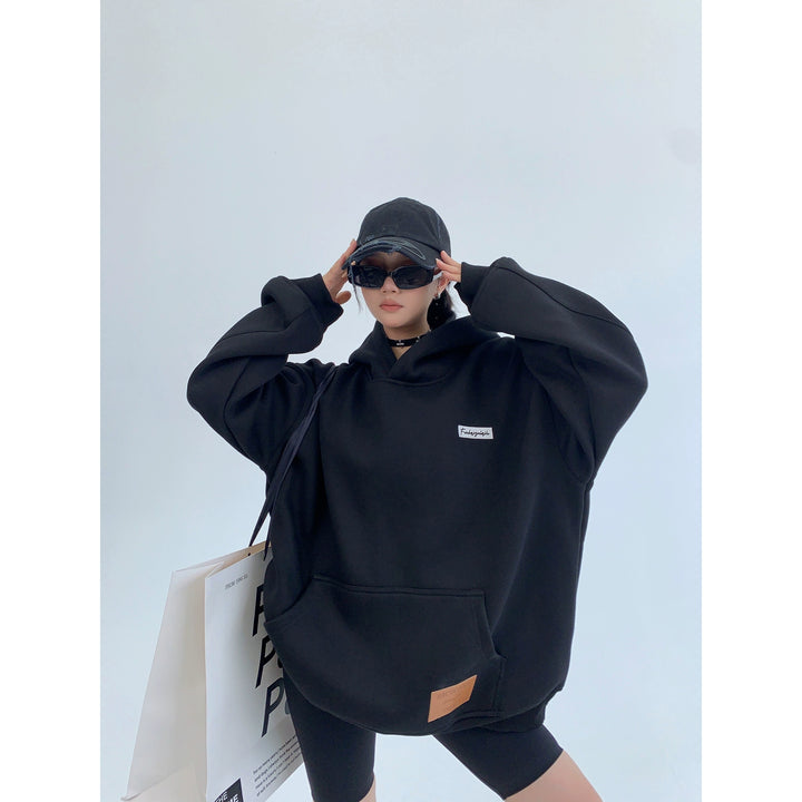 Embroidered Plush Hooded Sweatshirt-The Korean Fashion