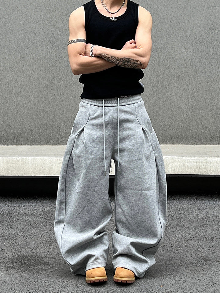 Gray Drawstring Wide Leg Sweatpants