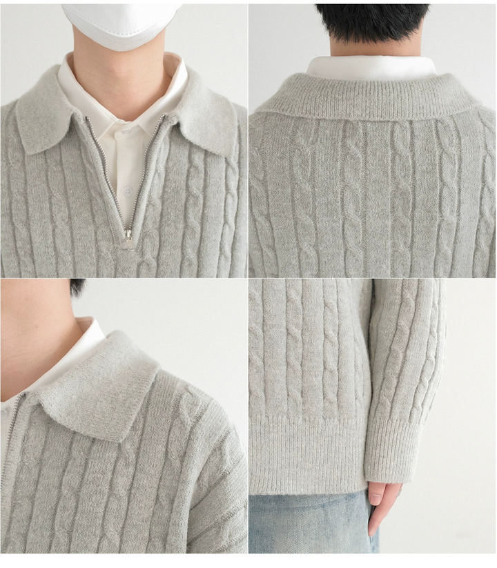 Lapel Striped Knit Pullover