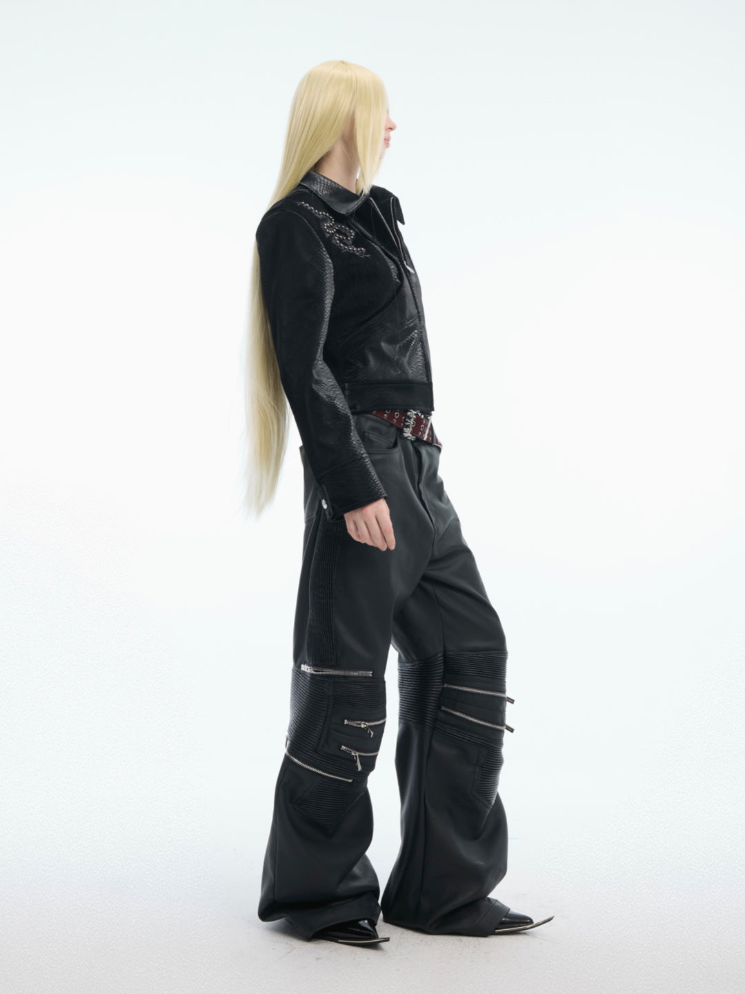 Deconstructed Zipper Leather Pants