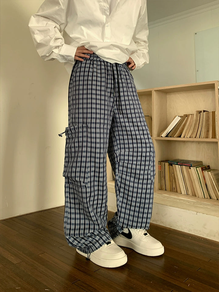 Elastic Waist Plaid Pants