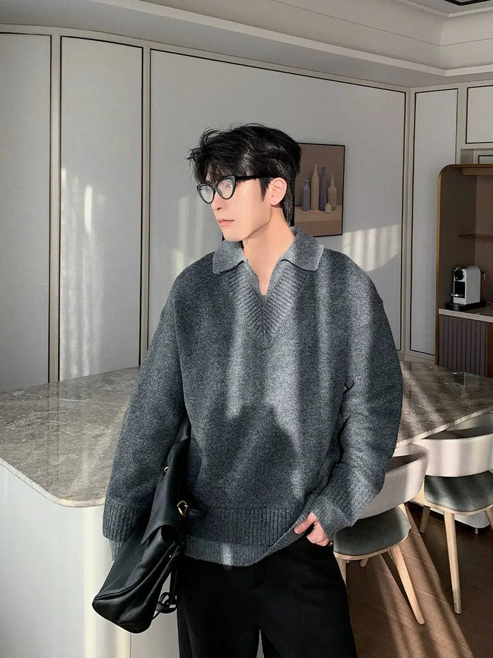 Loose Fit V-Neck Sweater-The Korean Fashion