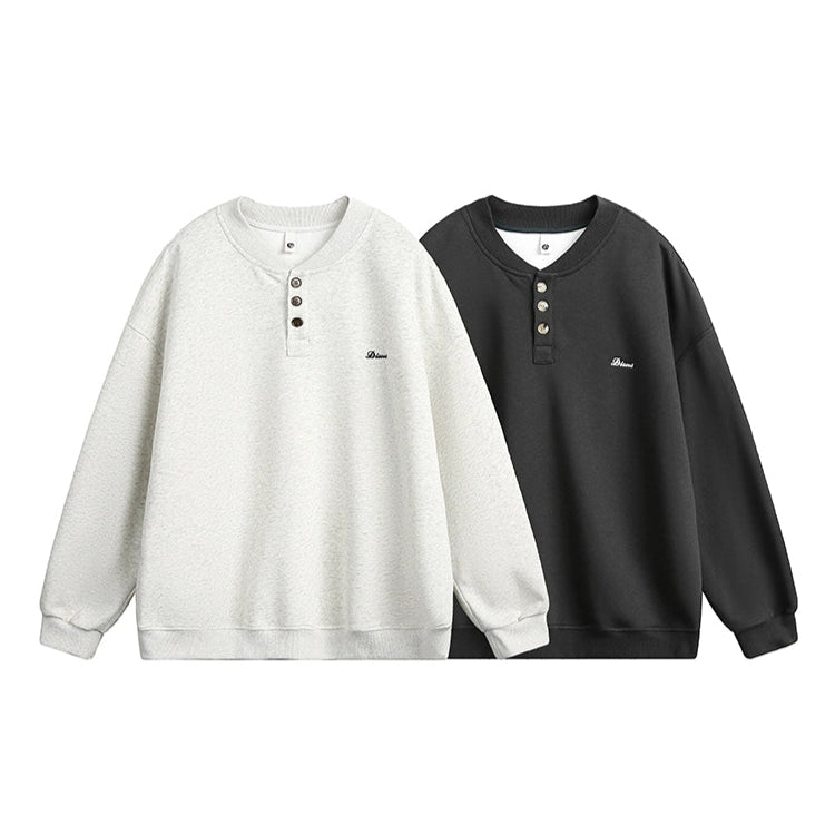 Embroidery Henley Collar Sweatshirt