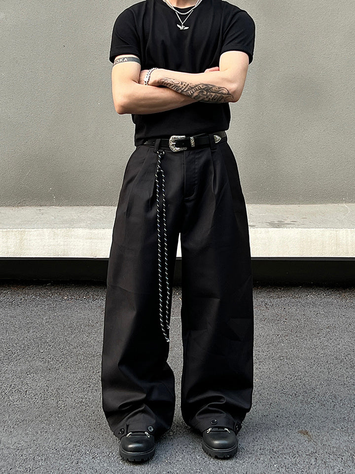 Black Wide Leg Pleated Trousers