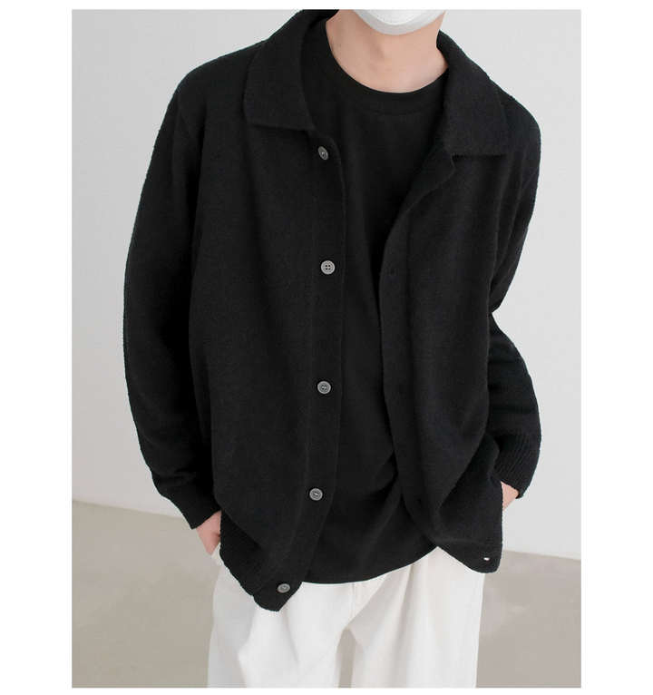 Button-front Lapel Knitted Cardigan