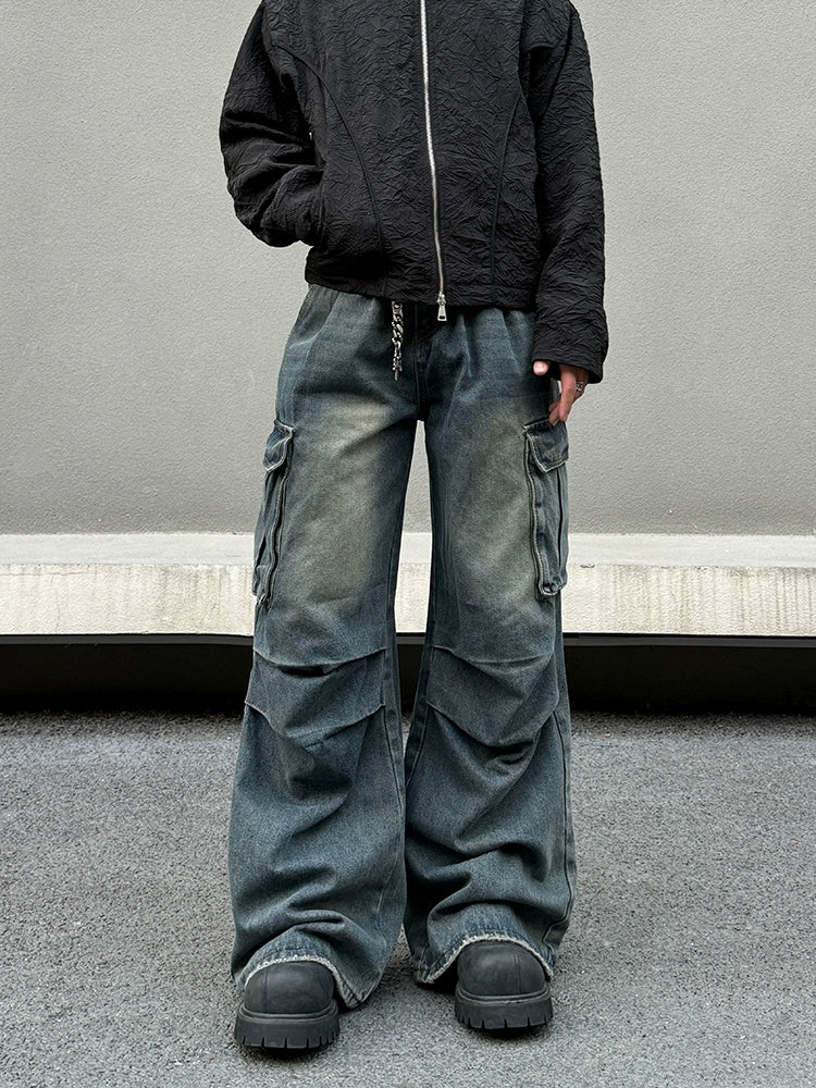 Loose Distressed Multi-pocket Denim Pants