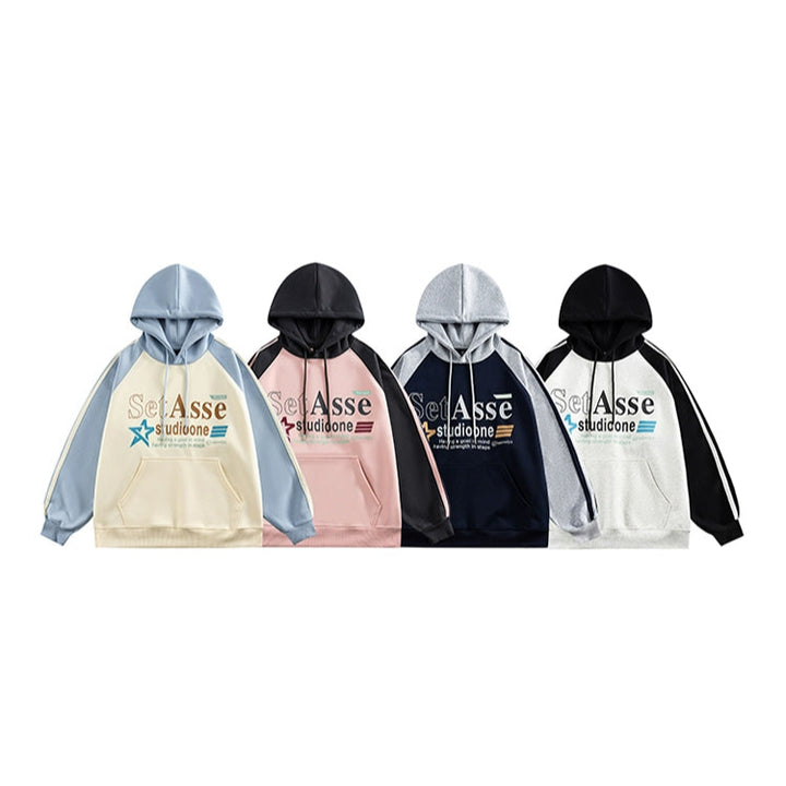 Letter Print Contrast Hooded Sweatshirt