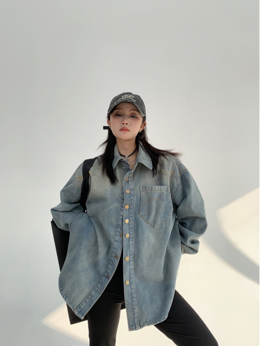 Denim Rivet Long Sleeve Shirt Jacket