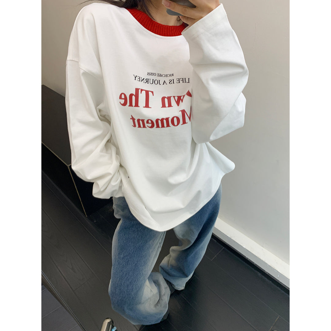 Pure Cotton Lettered Long-Sleeved Top