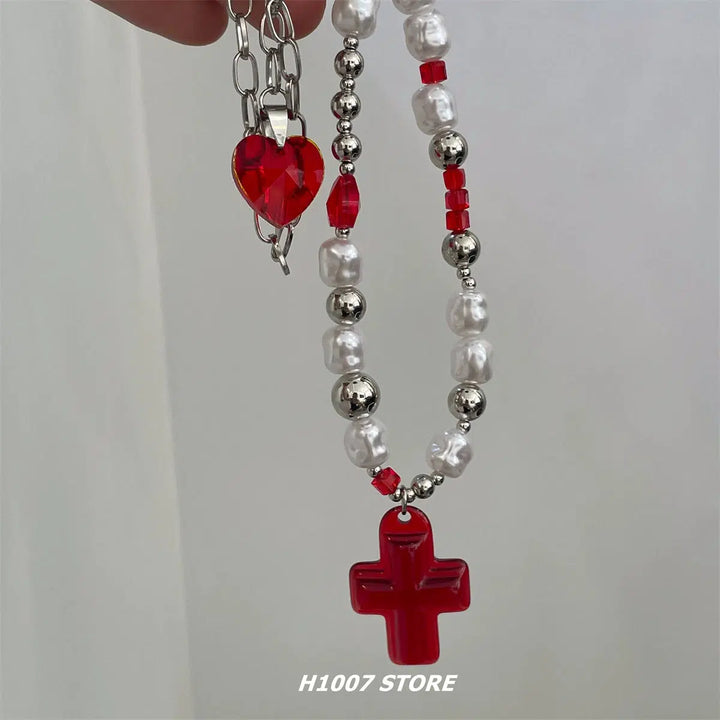 Red Cross Pendant Necklace