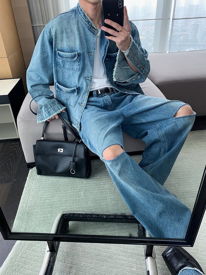 Denim Suit Jacket with Pants Set