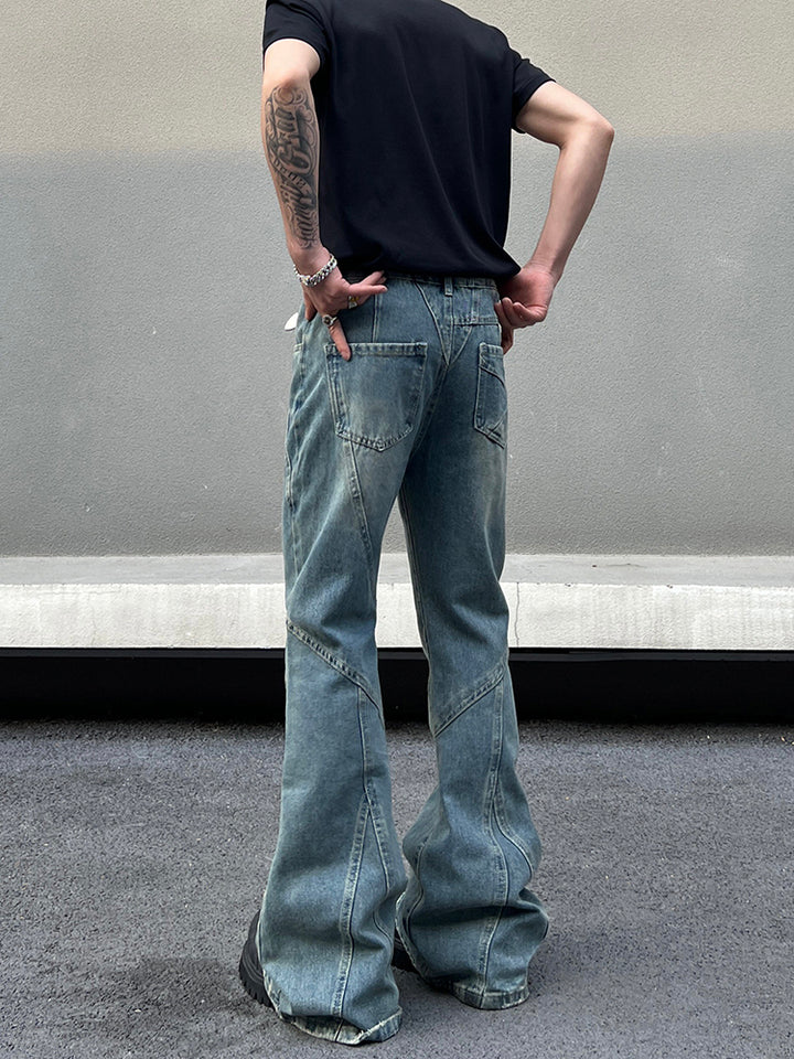 Blue Denim Slim-Fit Flared Pants