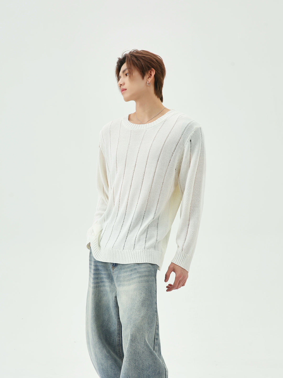 Vertical Striped Long-Sleeve Pullover