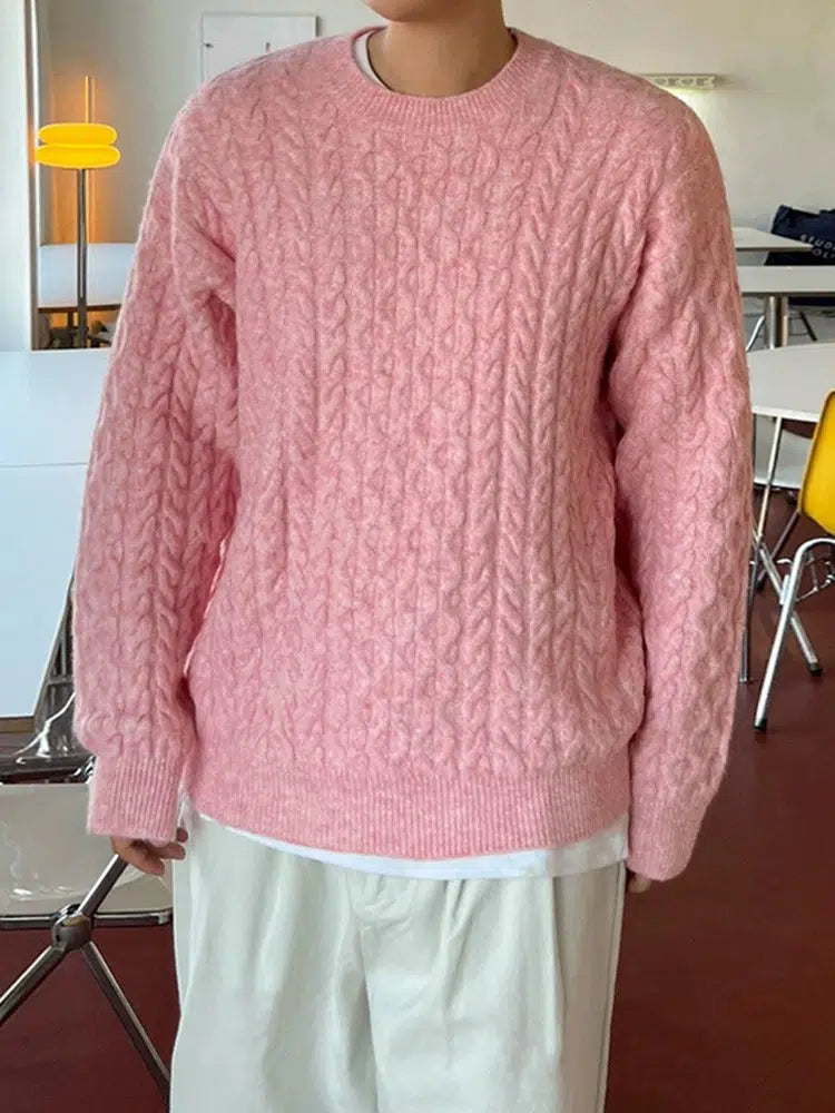 Cable-Knit Round Neck Winter Sweater-The Korean Fashion