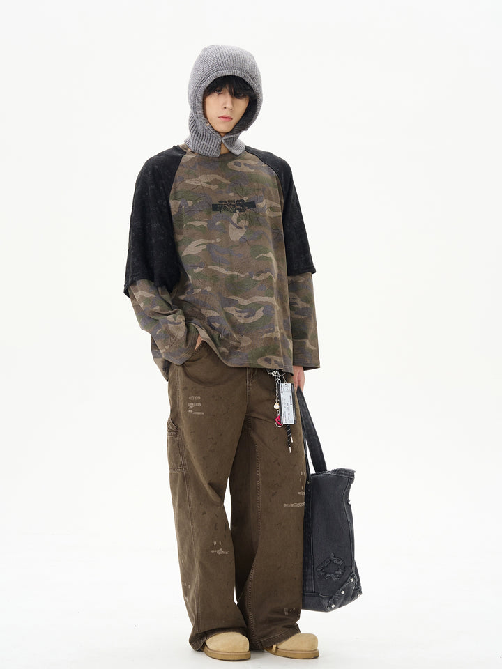 Camouflage Patchwork Long-Sleeve Pullover