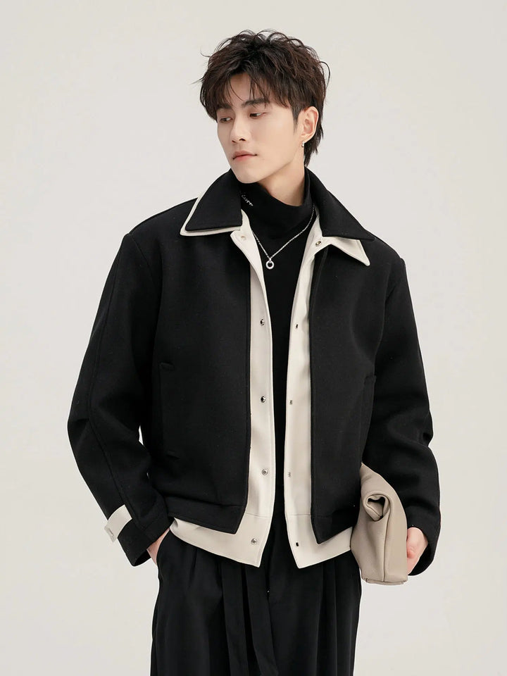 Two-Piece Wool Coat with Contrast Design-The Korean Fashion