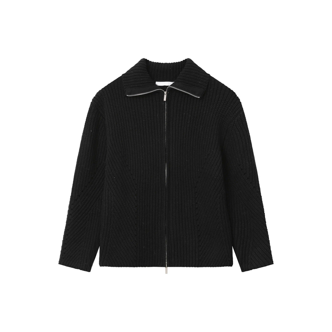 High Collar Wool Knit Zipper Cardigan