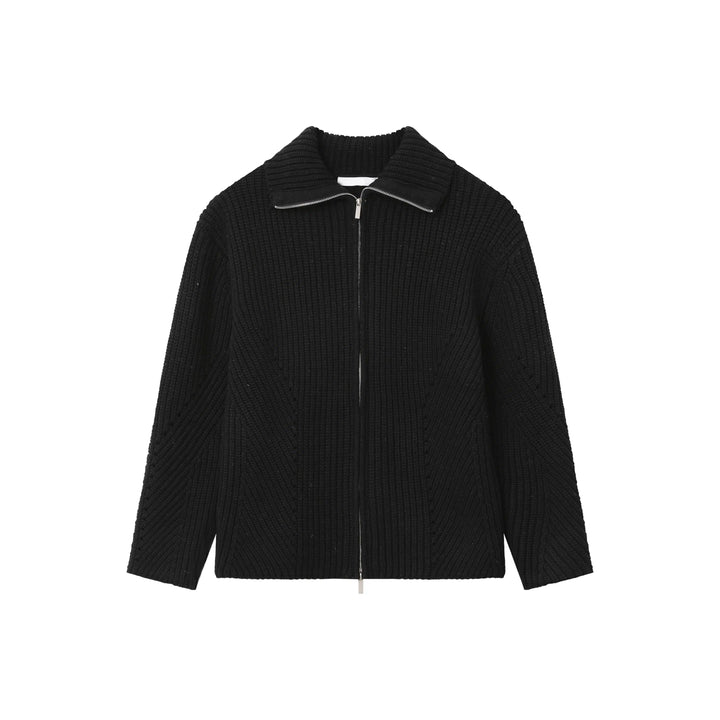 High Collar Wool Knit Zipper Cardigan