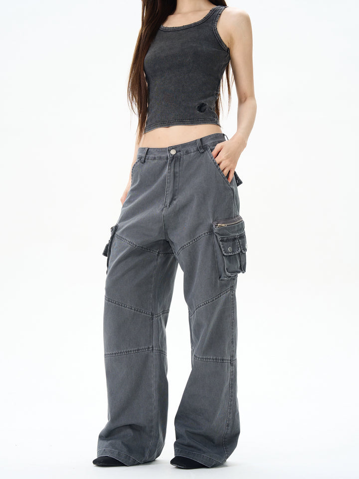 Retro Multi-Pocket Casual Pants