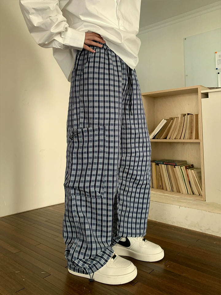 Elastic Waist Plaid Pants