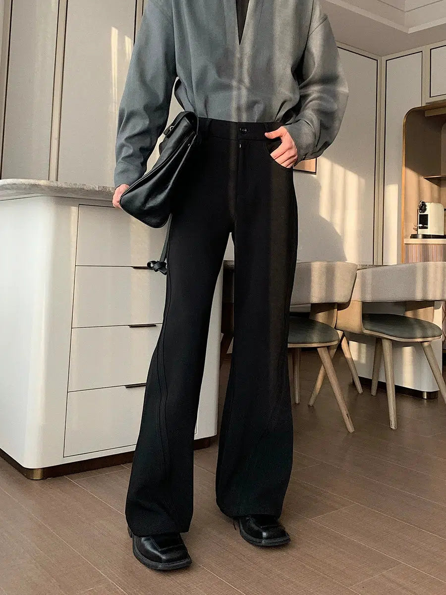 Wide-Leg Flared Casual Pants-The Korean Fashion