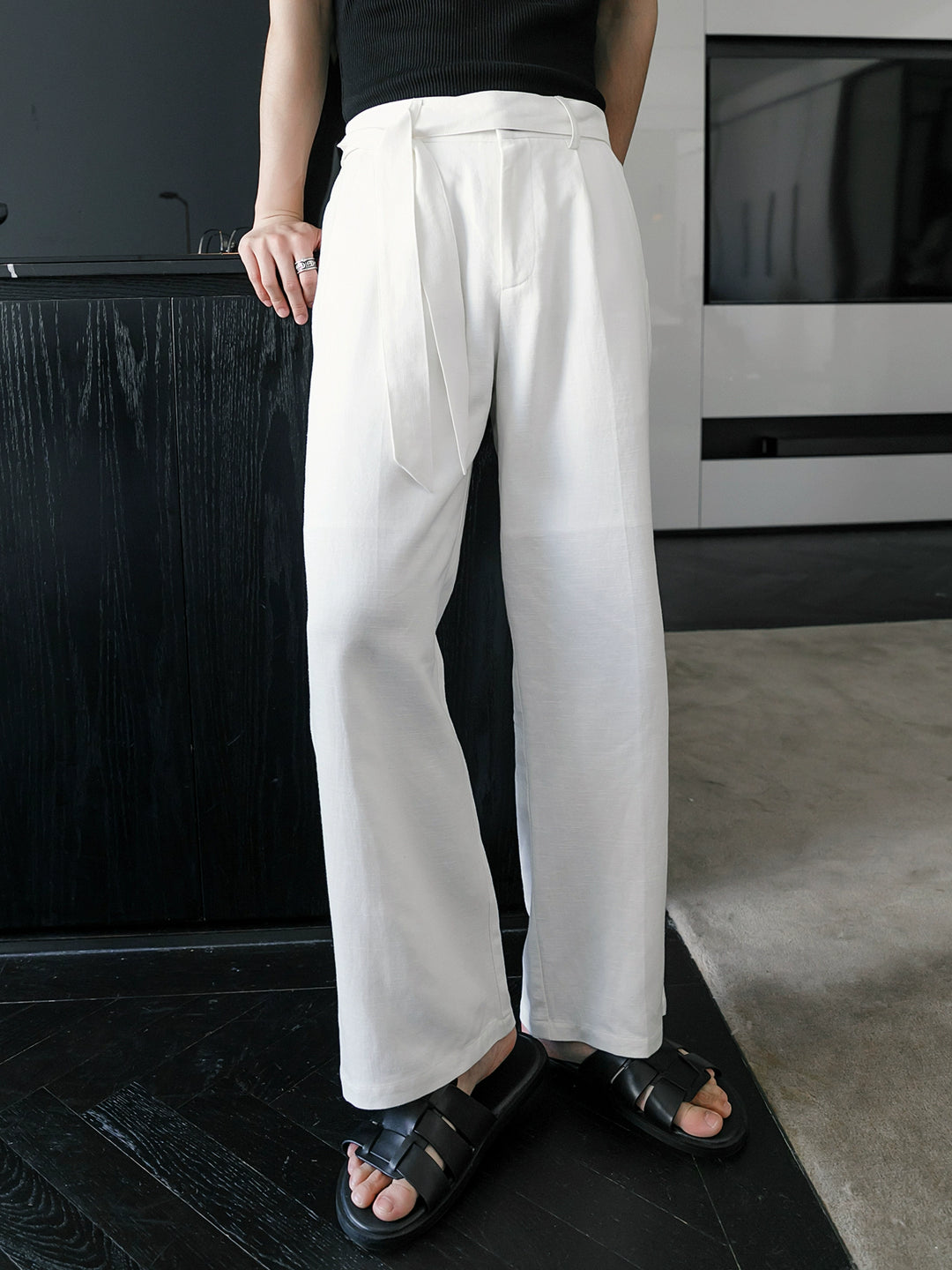 Straight Linen-Cotton Casual Pants