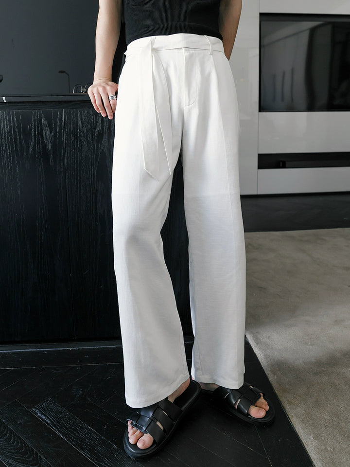 Straight Linen-Cotton Casual Pants