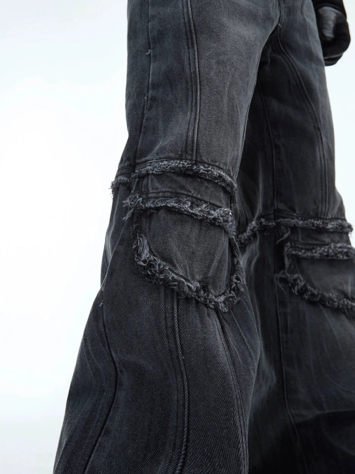 Distressed Raw Edge Straight Fit Jeans