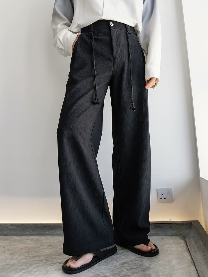 Wide-Leg Drawstring Casual Pants