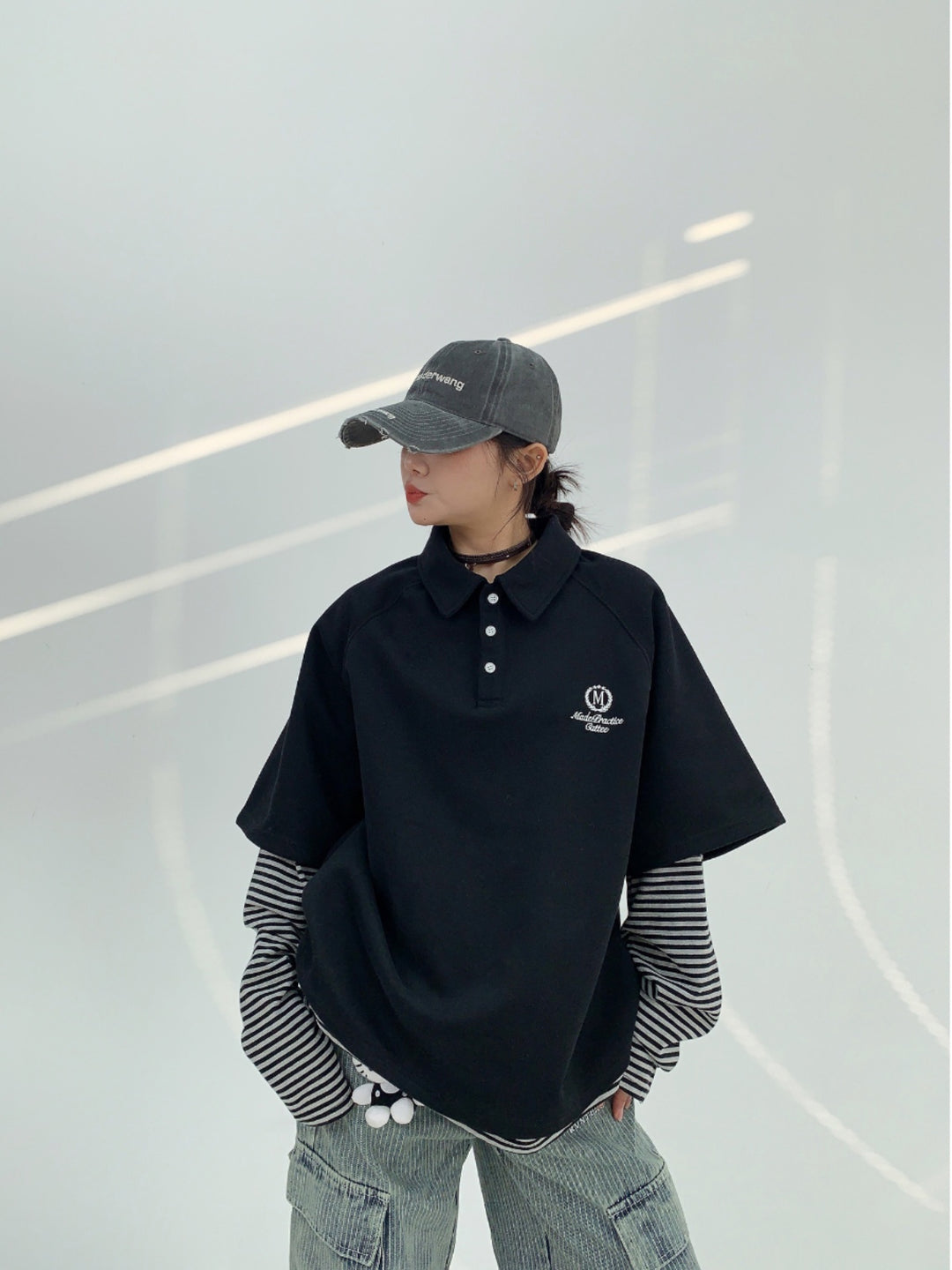 Two-Piece Embroidery Polo Collar Hoodie