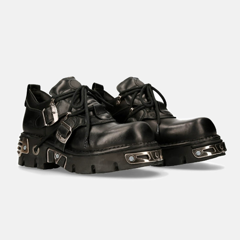 Retro Punk Leather Metal Buckle Shoes