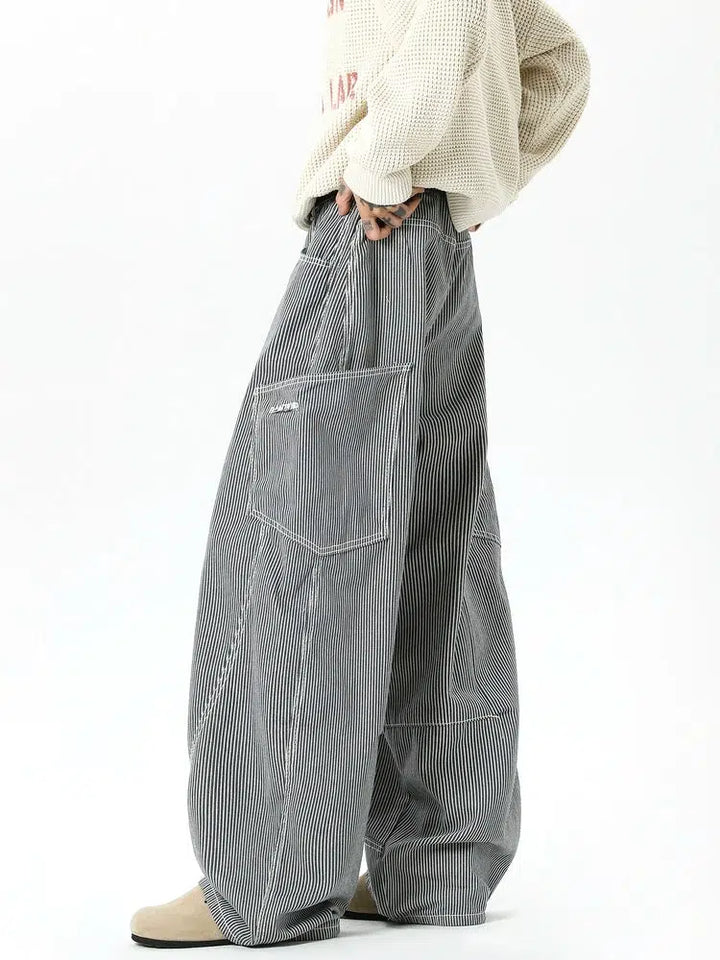 Retro Wide-Leg Striped Casual Pants-The Korean Fashion