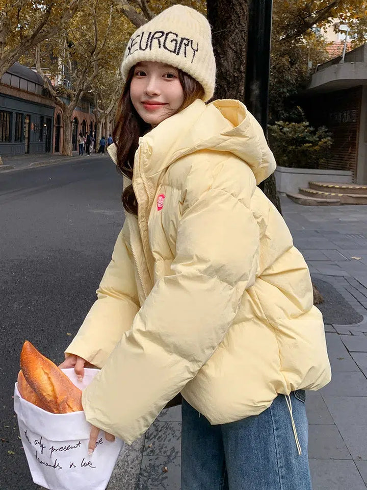 Yellow Hooded Women's Down Jacket-The Korean Fashion