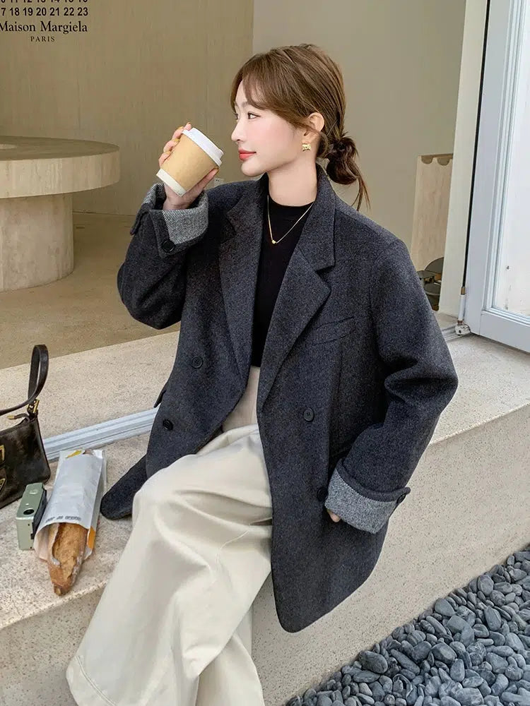 Winter Wool Suit Collar Down Jacket Coat-The Korean Fashion