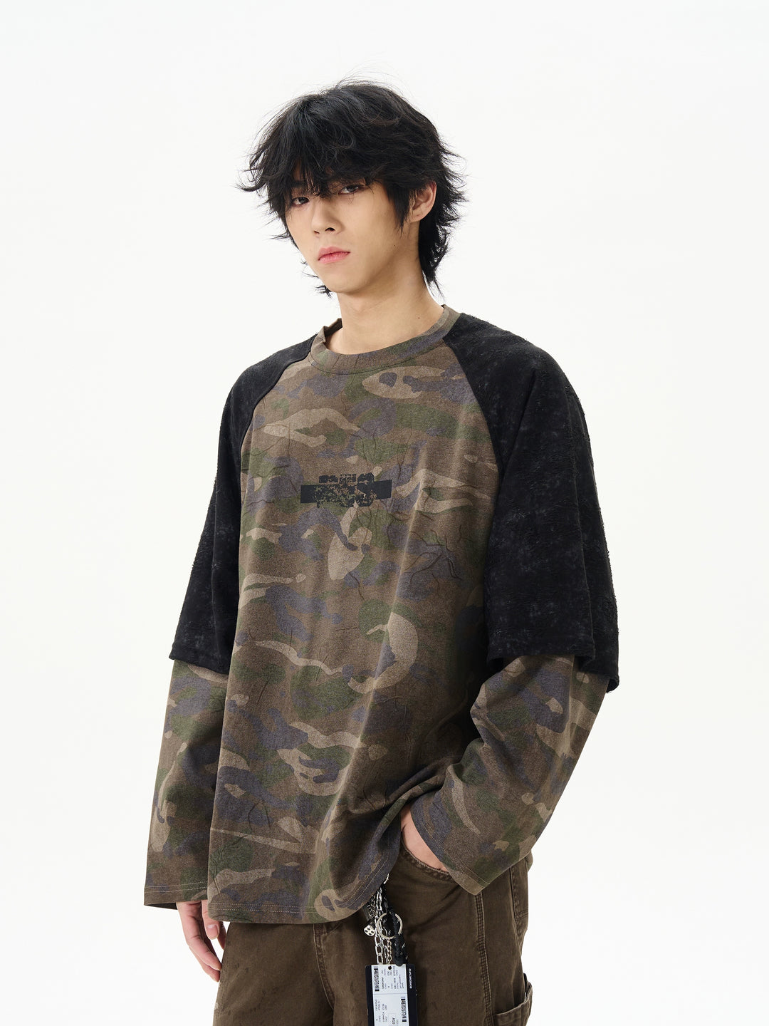 Camouflage Patchwork Long-Sleeve Pullover