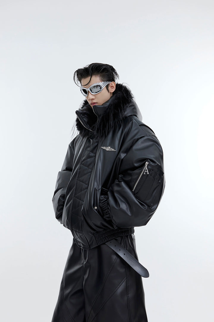 Hooded Insulated Jacket with Fur Collar