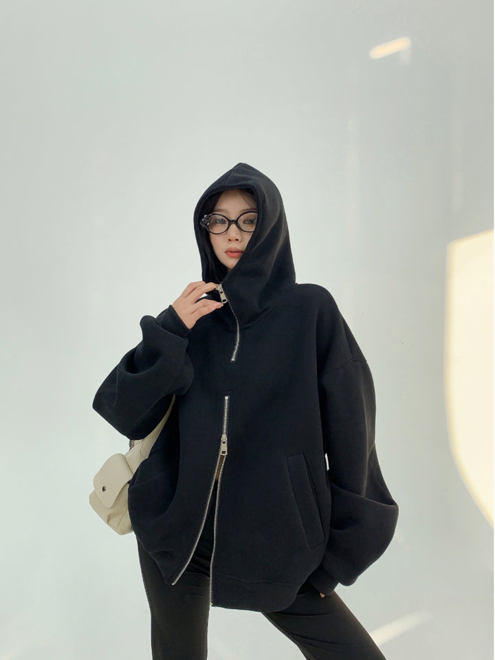 Double Zipper Hooded Pullover Jacket